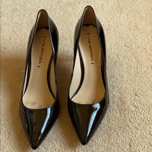 Black patent high heel pumps